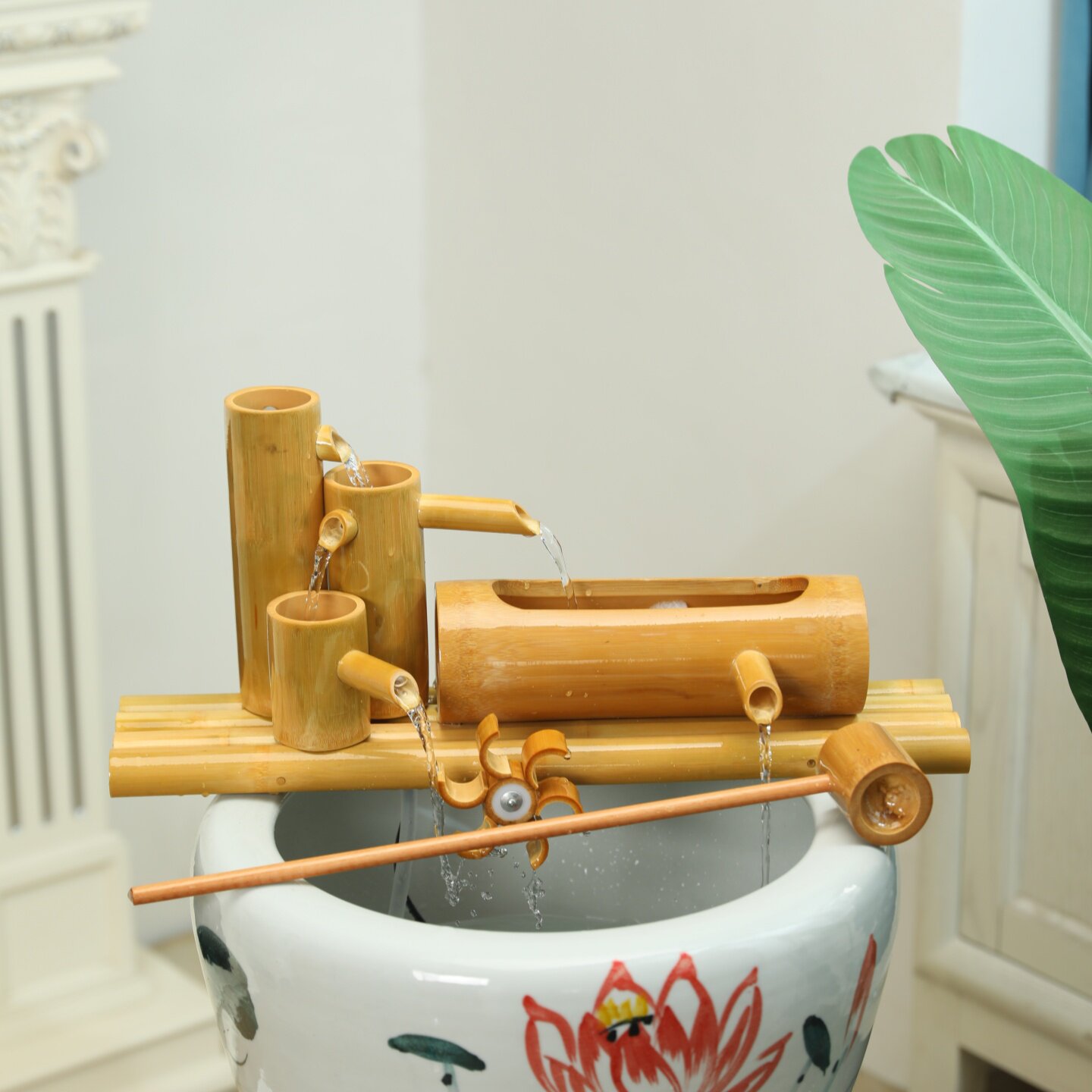 竹子流水器循环别墅庭院客厅造景招财摆件陶瓷石槽鱼缸加湿过滤