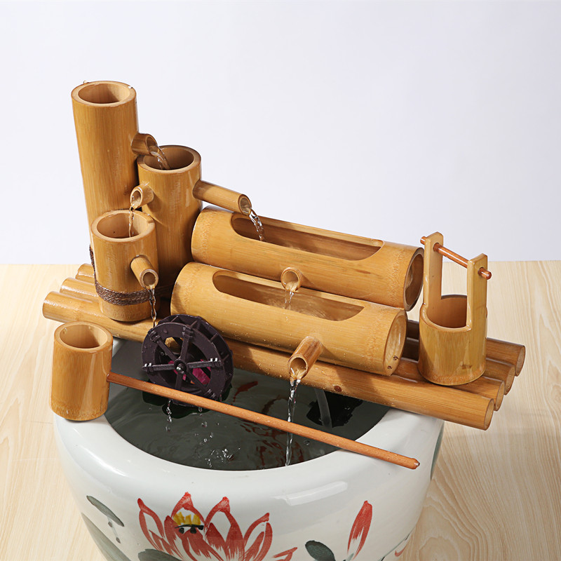 竹子流水鱼缸石槽过滤家居办公室