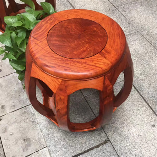 缅甸花梨鼓凳大果紫檀圆凳实木凳子榫卯结构茶台凳新中式换鞋凳
