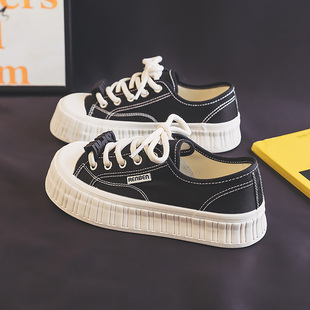 人本帆布鞋女款2026春季新款运动布鞋厚底大头鞋饼干板鞋女款