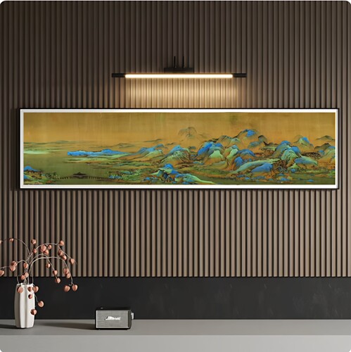 新中式复古金属灯挂画立体背景墙