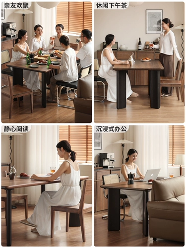 源氏木语 Столковый стол с твердым древесиной черный нарезок ретро легкий роскошный домашний прямоугольный обеденный стол обеденный стол обеденный стол Комбинация