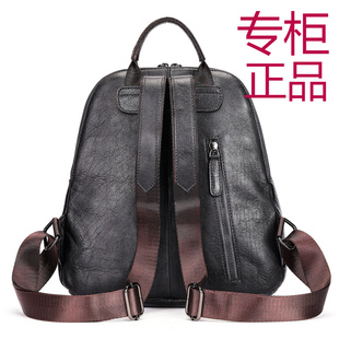 外贸批发真皮女士复古印花双肩背包头层牛皮经典优雅书包电脑包女