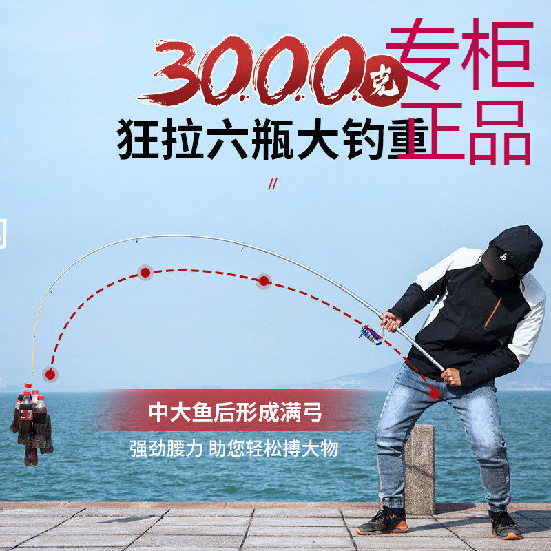 光威斗力投竿海竿套装超硬调钓鱼竿碳素超轻大物竿锚鱼银色远投竿