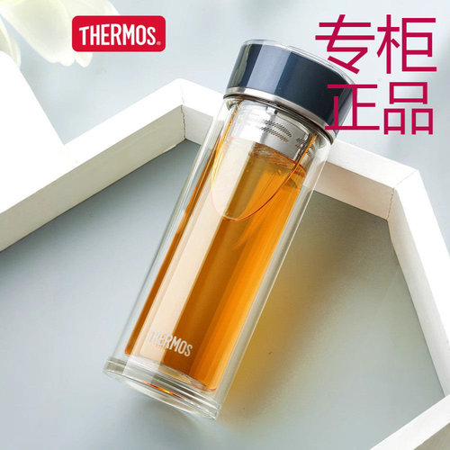 膳魔师透明玻璃杯双层隔热带茶漏