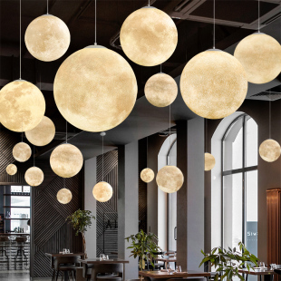 店橱窗网红创意星球圆球月亮灯 月球灯吊灯奶茶店酒店吧台餐饮服装