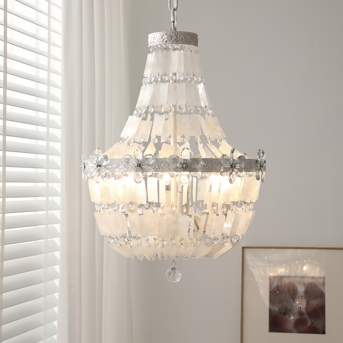 法式复古田园风水晶贝壳吊灯客厅主卧室灯浪漫优雅vintage氛围灯