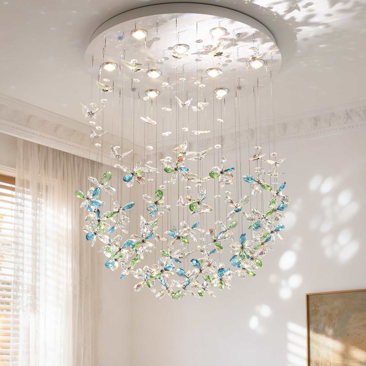 法式蝶恋花水晶餐吊灯轻奢高级感卧室主灯设计师款艺术大气客厅灯