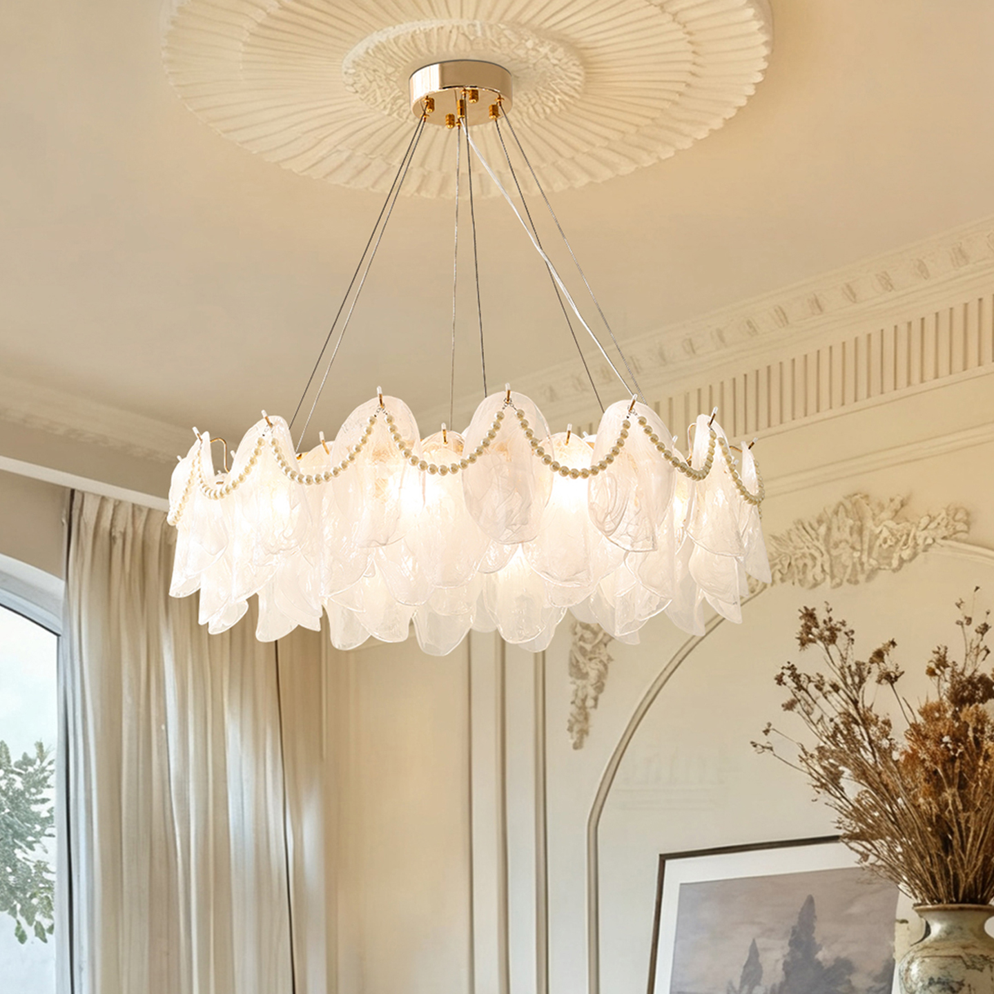 法式中古风轻奢云雾玻璃吊灯卧室灯客厅艺术感灯具浪漫氛围感灯饰