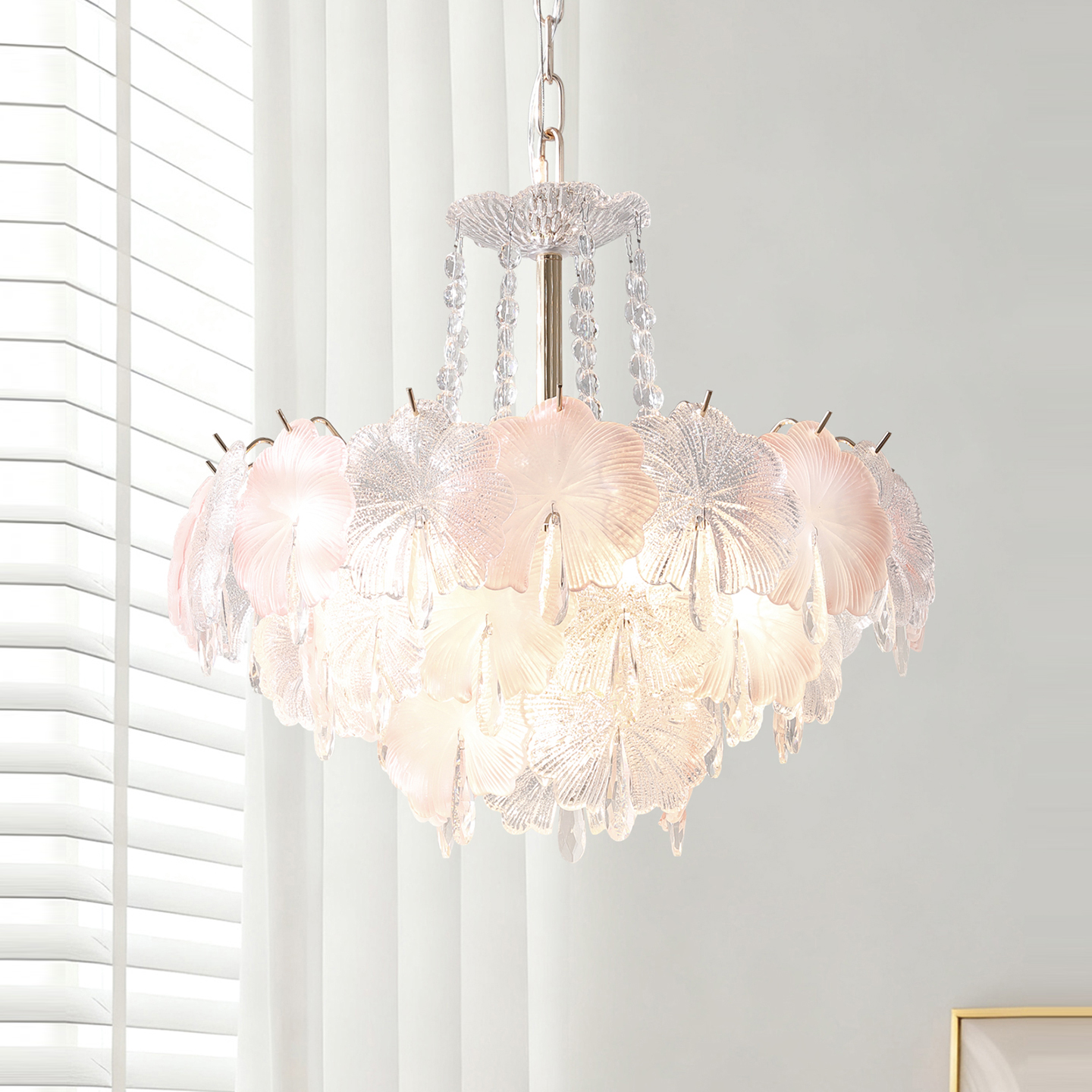 法式浪漫粉色花瓣玻璃吊灯轻奢客厅卧室艺术灯饰创意温馨少女心灯