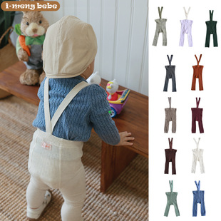 爆款举重裤ins风宝宝长短裤 秋冬高腰儿童背带裤针织婴儿打底