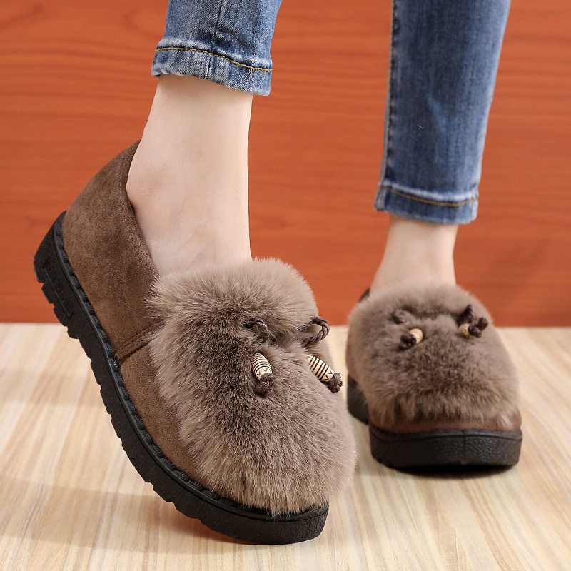 老北京布鞋女冬季新款时尚休闲软底加绒保暖一脚蹬妈妈毛毛鞋棉鞋