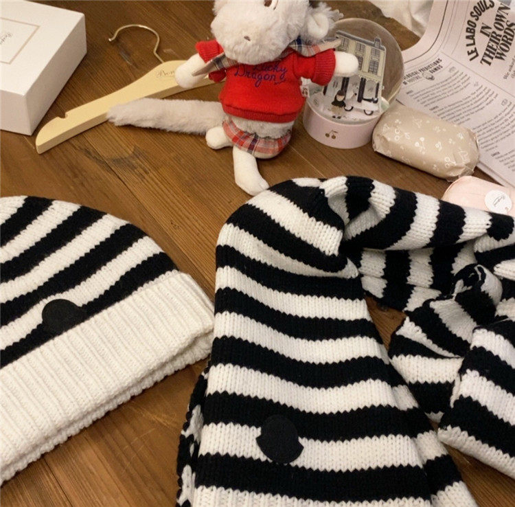全羊毛软糯百搭条纹冷帽/围巾