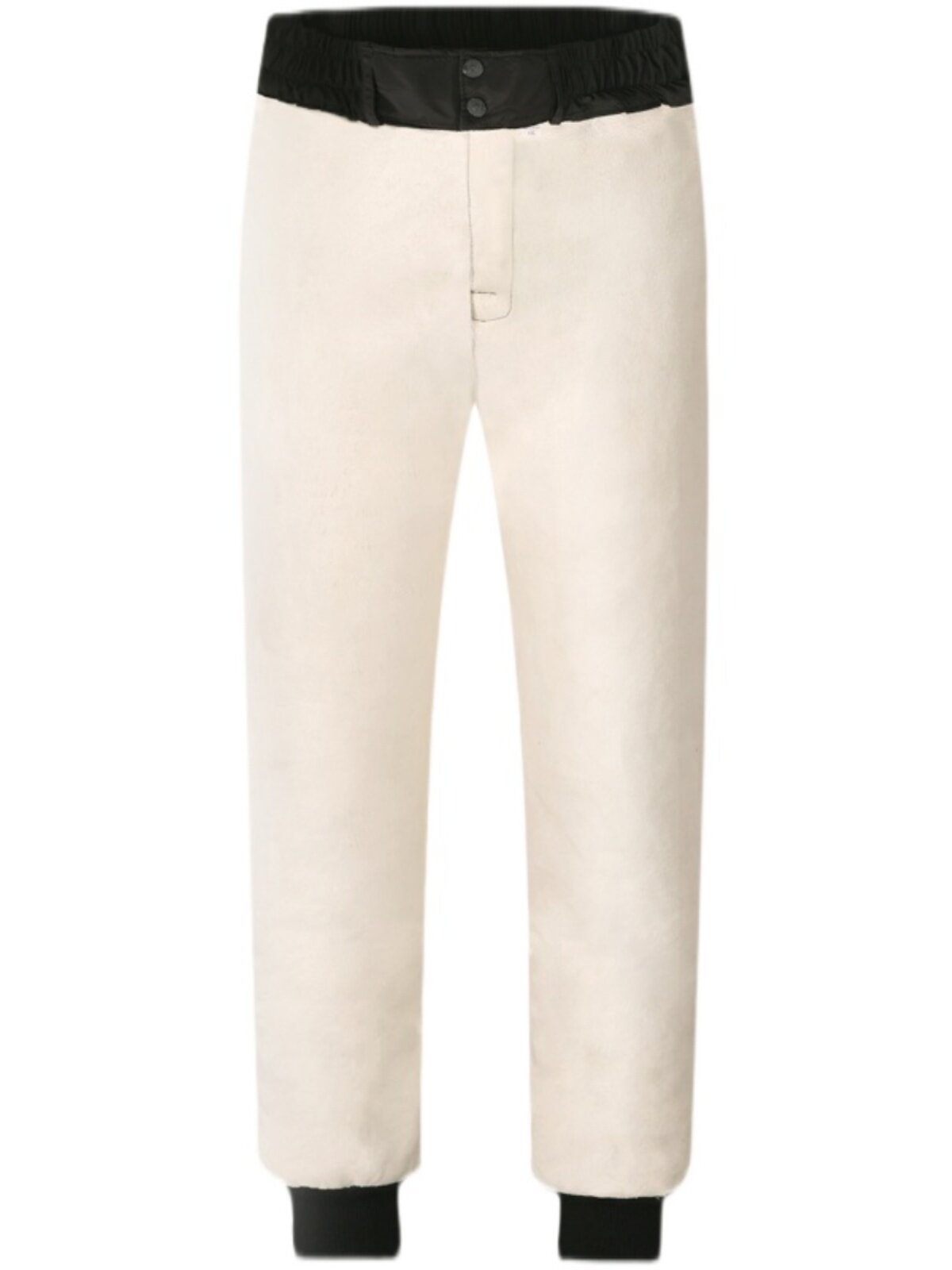 남녀공용 신축성 있는 하이웨이스트 천연가죽 팬츠 중노인용 순양가죽 원피스 팬츠 겨울용 보온 방한 울 팬츠