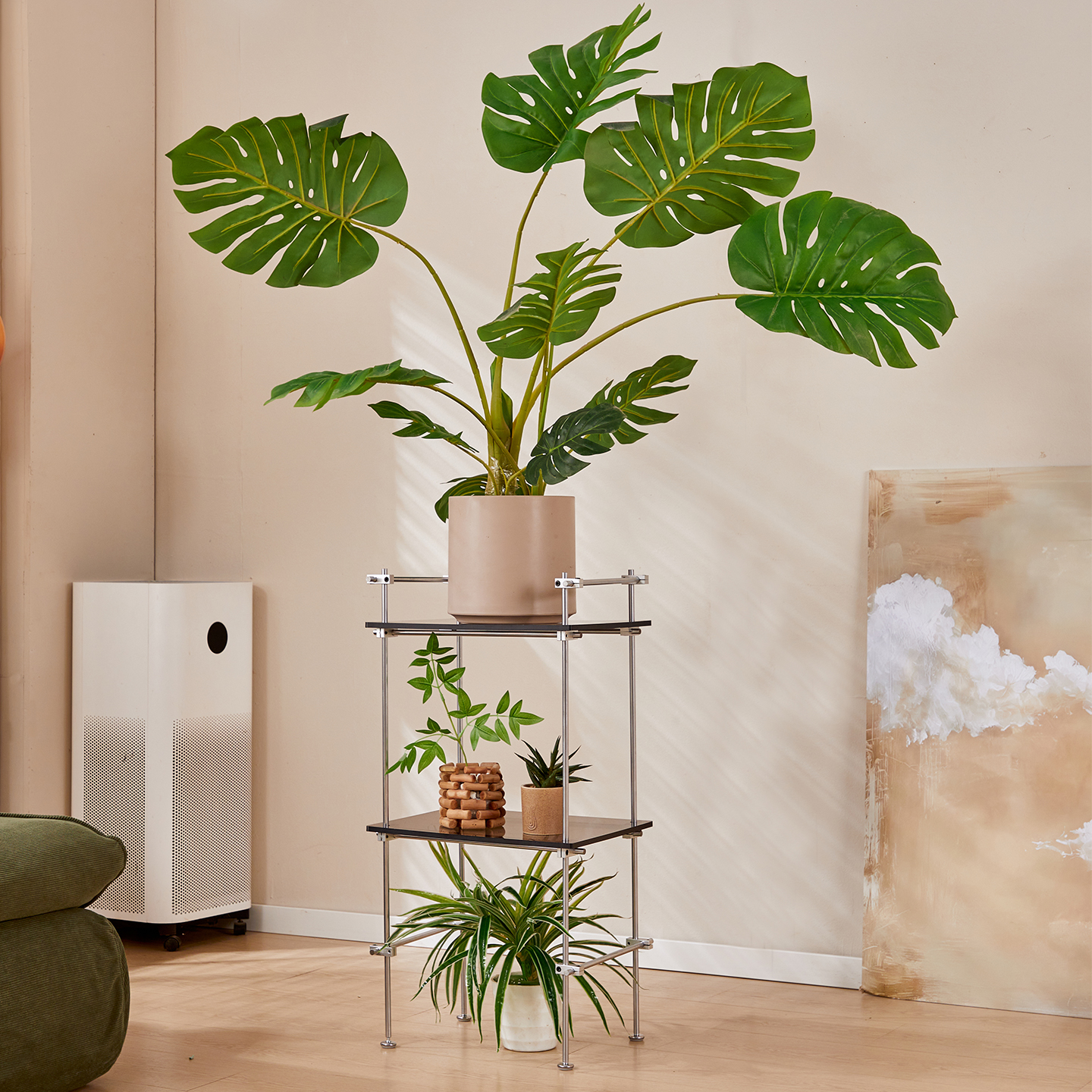 实木光轴花架亚克力置物架