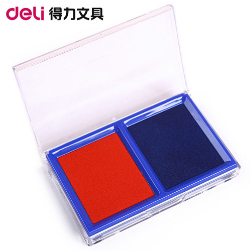 得力9865 双色印台 快干印泥印台盒 红色+蓝色 印泥 财务办公用品