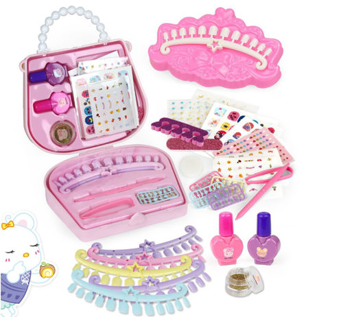 儿童过家家公主女孩美甲DIY指甲贴片贴纸手提包指甲油彩妆套装
