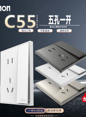 西蒙C55系列五孔一开 二三插带开关 一开单控双控带5五孔电源断电