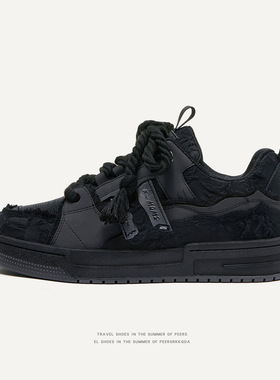 设计师飞机小票黑骑士潮流休闲百搭增高面包鞋学院风男女同款板鞋