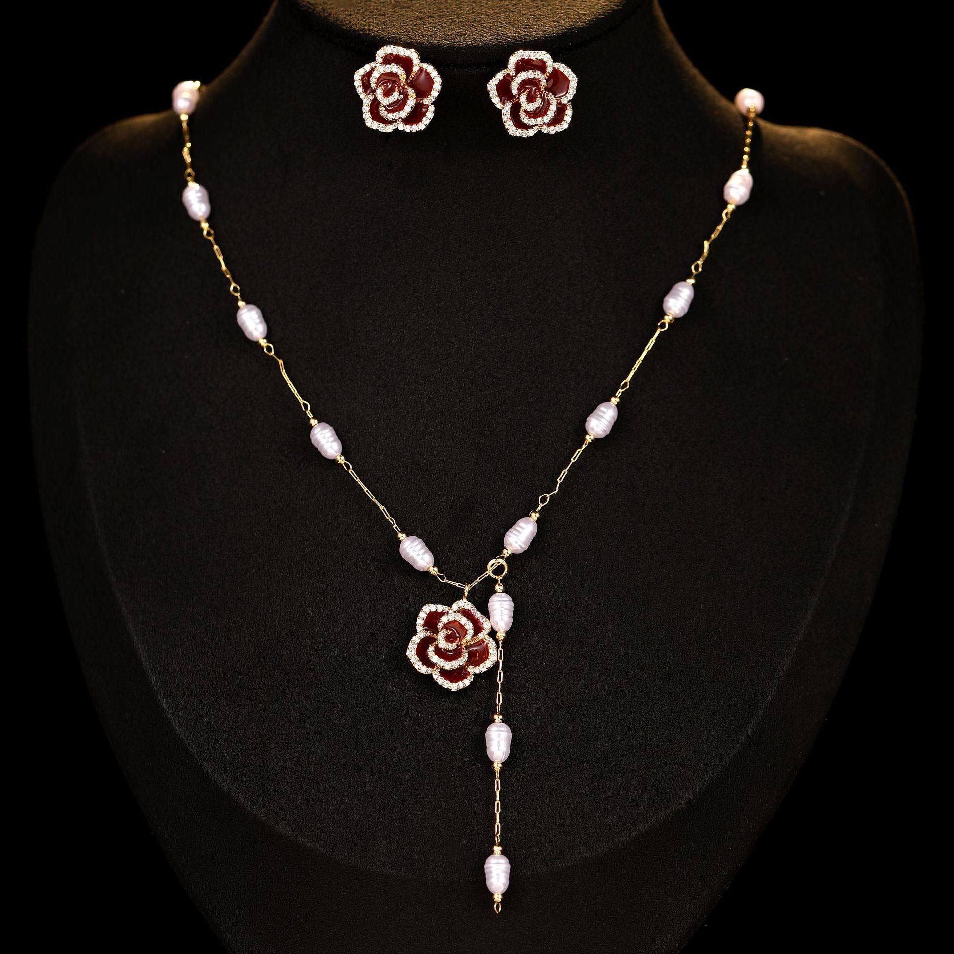 法式轻奢巴洛克珍珠项链山茶花耳钉套装高级感时尚百搭毛衣链配饰,饰品/流行首饰/时尚饰品新,组合套装,淘宝优惠券,粉丝福利购,淘宝优惠卷