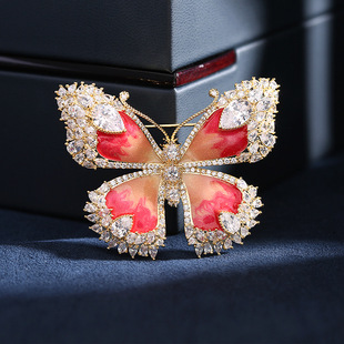 新款复古优雅气质胸花女秋冬礼服旗袍搭配珐琅别针扣滴油蝴蝶胸针