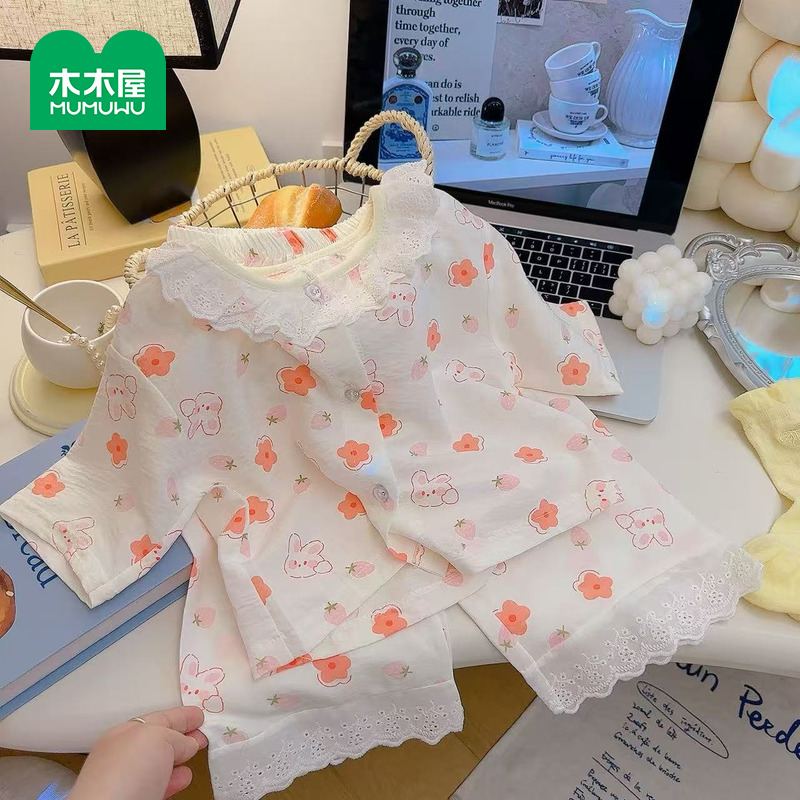 木木屋女童家居服套装2025夏季新款舒适女宝宝甜美可爱睡衣两件套