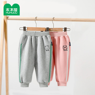 木木屋男女童裤子秋款薄绒卫裤宝宝休闲长裤束脚宝宝运动长裤V