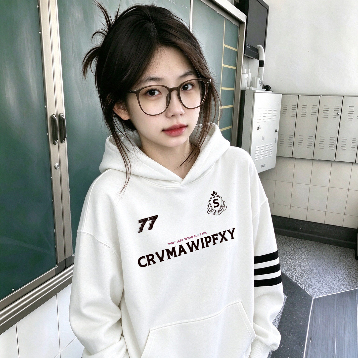 美式高街三条杠连帽卫衣女大童秋冬新款2026初中高中学生宽松外套