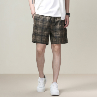 宽松休闲四分裤 百搭沙滩裤 男士 格子短裤 格纹五分裤 薄款 新款 男夏季