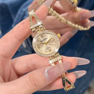 女士链式手表网红轻奢小众女士手表时尚高级玫瑰金手链女表生日礼