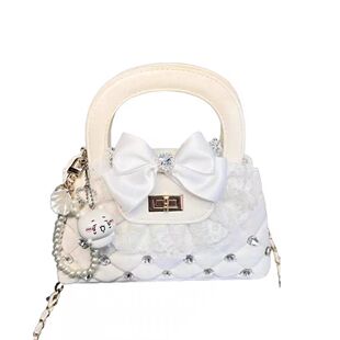 女包高端大气上档次小香风菱格钻石手提包包女夏季轻奢小众蕾丝拼