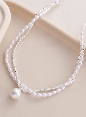 年轻人珍珠项链法式碎银