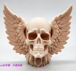 天使翅膀头骨骷髅恐怖地狱死神三维立体stl雕刻图3d打印模型素材