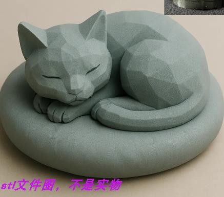 睡觉猫几何刻面多边形动物宠物木雕扫描stl文件图3d打印模型素材