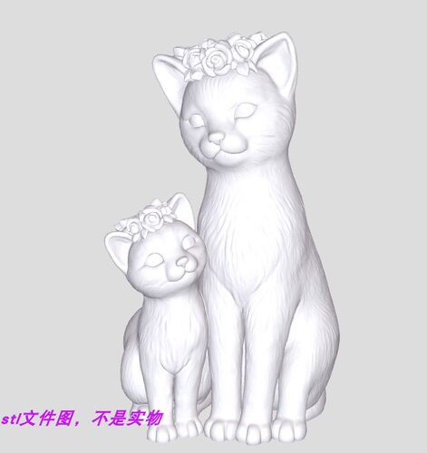 猫咪玫瑰花宠物艺术动物卡通三维立体stl文件图3D打印模型素材