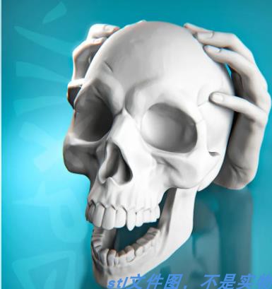 双手头骨骷髅人体艺术恐怖三维立体圆雕stl文件图雕刻3D打印模型图片