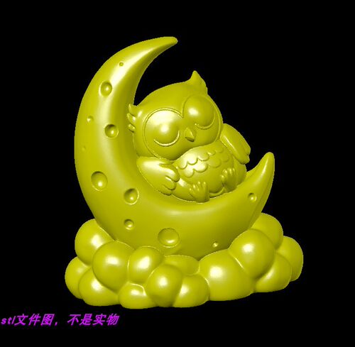 猫头鹰动物月亮鸟手办三维立体图stl文件图3D打印模型素材
