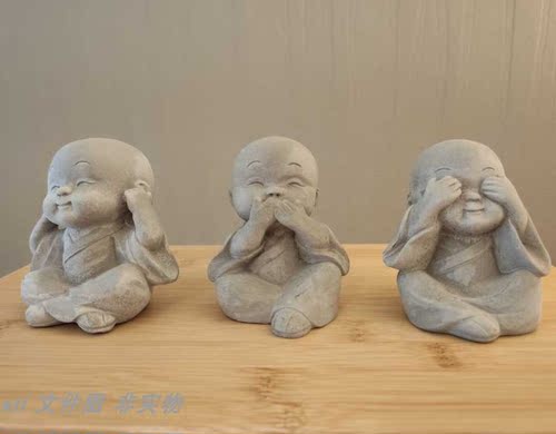 三不和尚沙弥打坐佛系禅意三维机雕立体圆雕stl文件3D打印模型