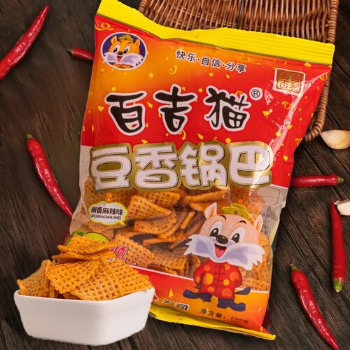 【正品】百吉猫锅巴150g麻辣味烧烤味陕西特产办公室休闲零食批发