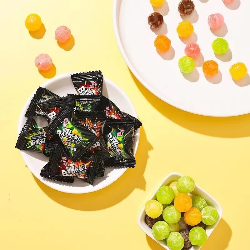 宏源爆炸果汽糖水果味糖酸甜橙味多口味夹心糖童年回忆爆炸果汽糖