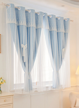 儿童房小型窗户飘窗窗帘遮光2025新款短款免打孔安装卧室全遮光