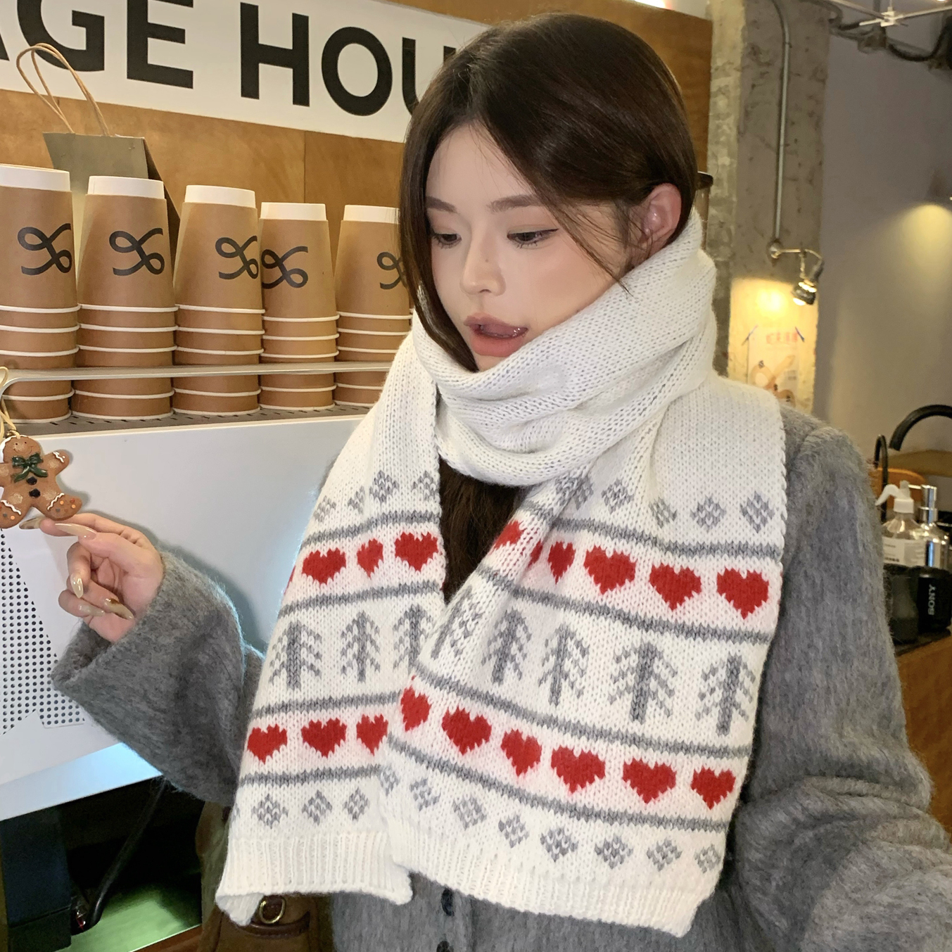 经典纯色提花针织围巾女士冬季保暖百搭防风防寒毛线围脖学生情侣