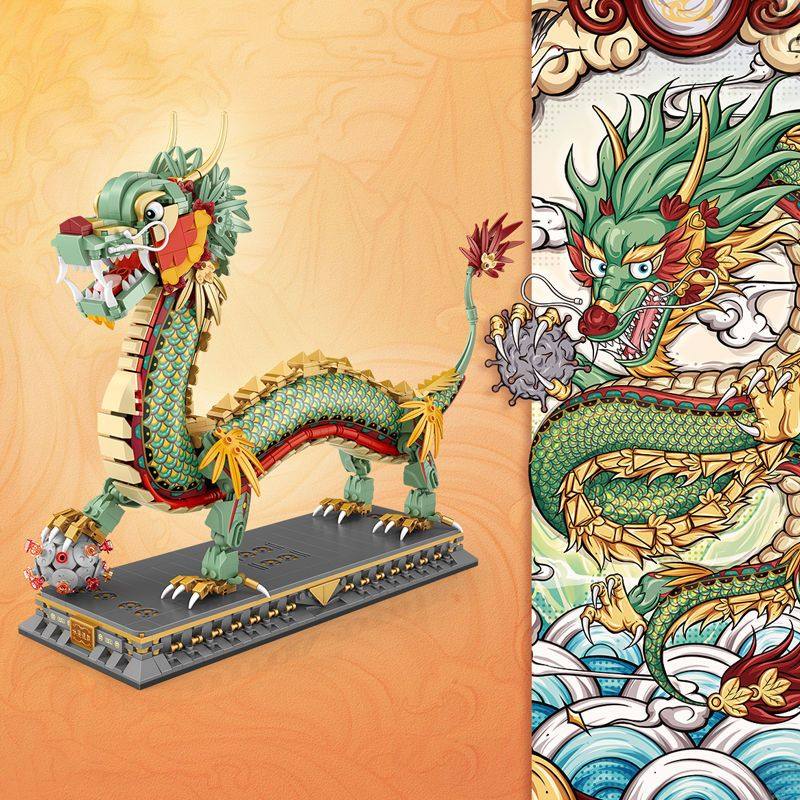 loz小颗粒积木益智拼装玩具国潮当道神龙戏珠龙年生肖摆件1416pcs