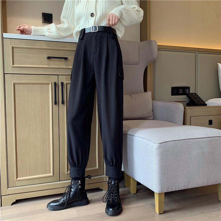 Real price autumn overalls women's high waist, loose and straight tube, Harun's foot binding and drooping feeling