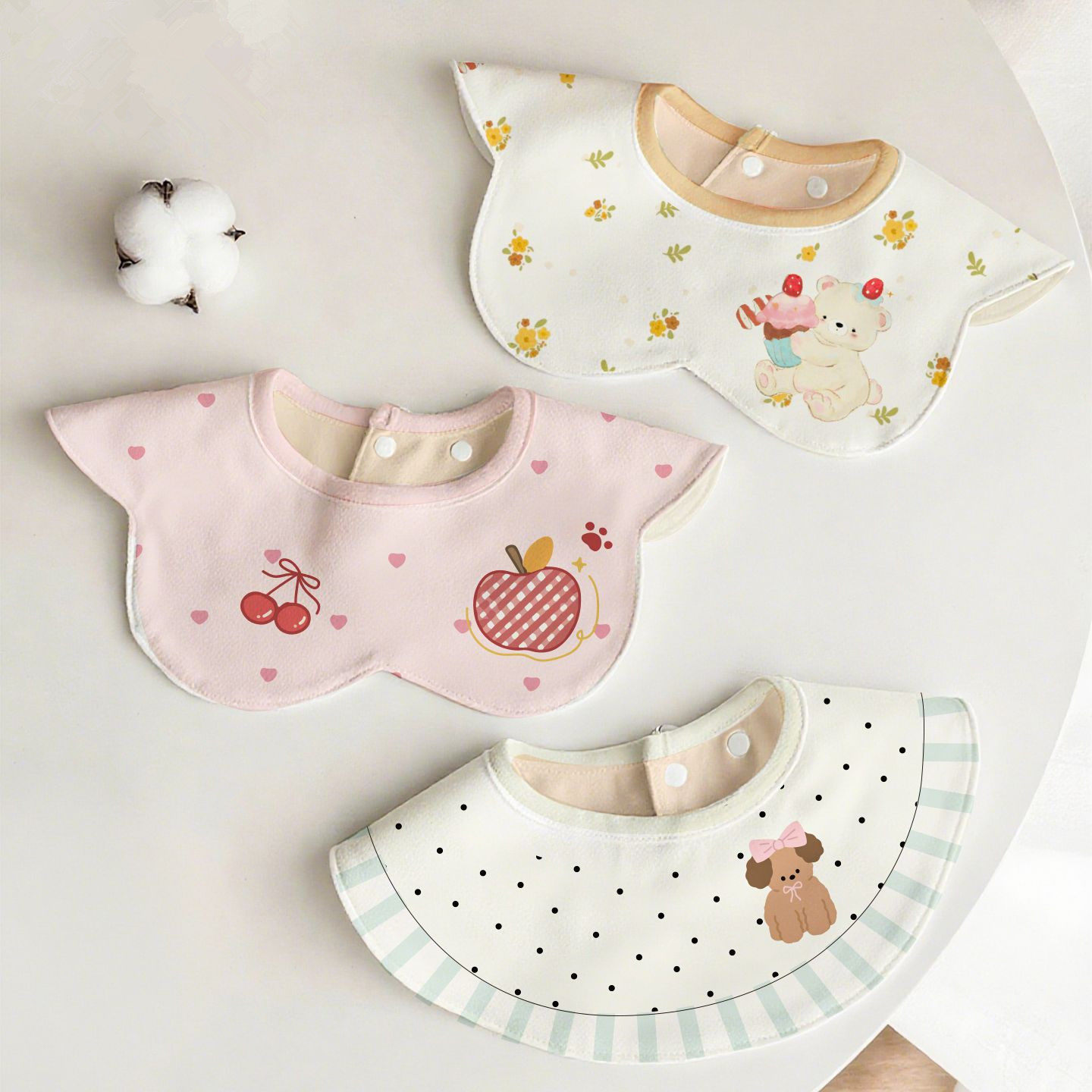 新生婴儿童双层全纯棉防水吃饭围嘴兜春秋夏季薄款花朵宝宝口水巾