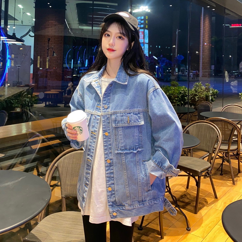實拍實價~2021新款韓版復古百搭牛仔外套女學生寬鬆bf風夾克潮ins