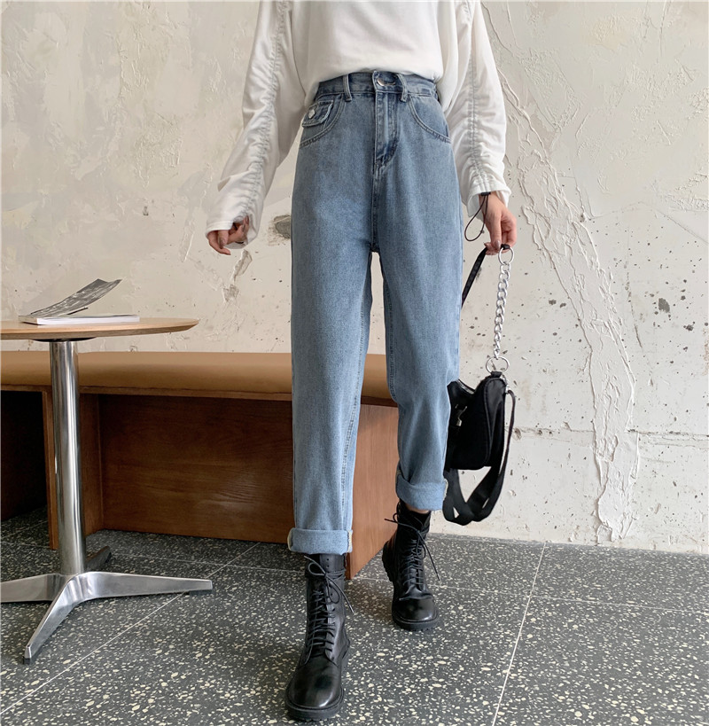 Real price ~ autumn new Harlan jeans women's high waist slim versatile loose straight radish daddy pants