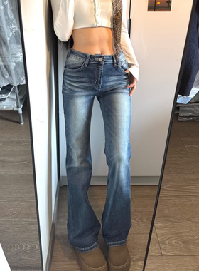 美式复古微喇牛仔裤女2025秋冬新款小个子高街辣妹修身显瘦喇叭裤