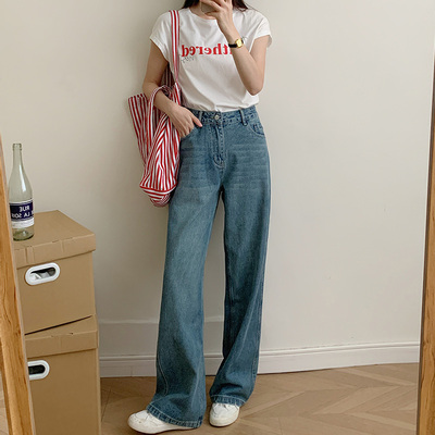 直筒宽松显瘦阔腿裤复古牛仔裤女