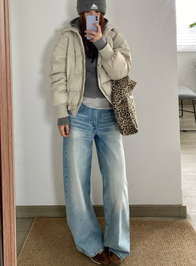 美式复古阔腿牛仔裤女2025秋冬季高腰宽松显瘦喇叭裤微喇拖地裤子